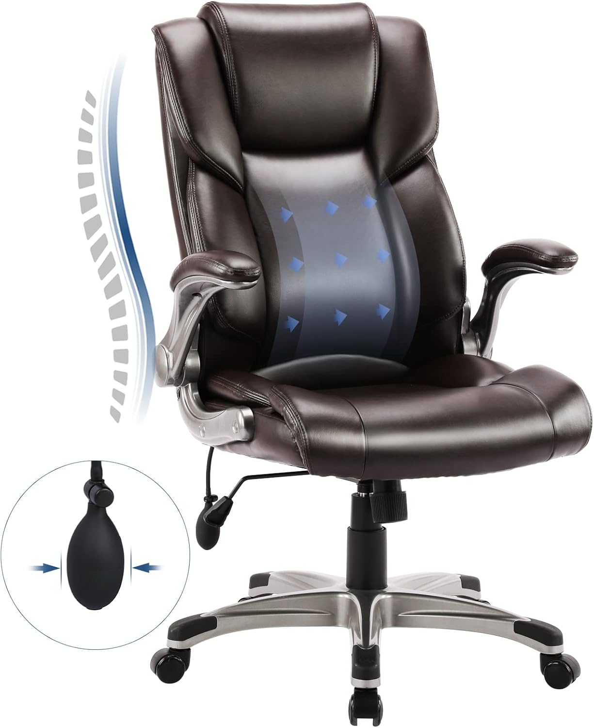 COLAMY High Back Executive Office Chair- Ergonomic Home Computer Desk Leather Chair with Padded Flip-up Arms, Adjustable Tilt Lock, Swivel Rolling Chair for Adult Working Study-Black