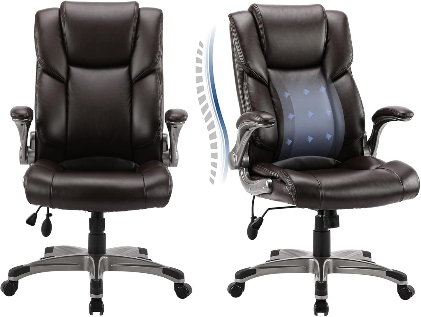COLAMY High Back Executive Office Chair- Ergonomic Home Computer Desk Leather Chair with Padded Flip-up Arms, Adjustable Tilt Lock, Swivel Rolling Chair for Adult Working Study-Black