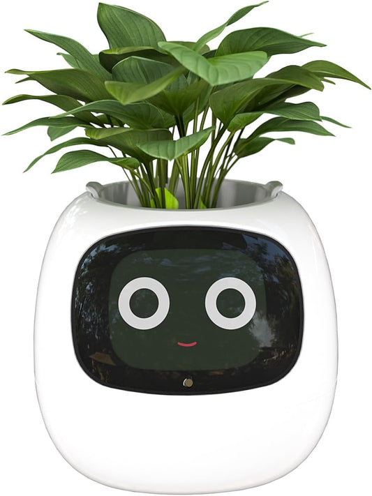 Masdio Smart Flowerpots, with Artificial Intelligence, Time Temperature Display, and Numerous Expressive Animations Based On The Environment, for Indoor Decoration, Gifts(White)