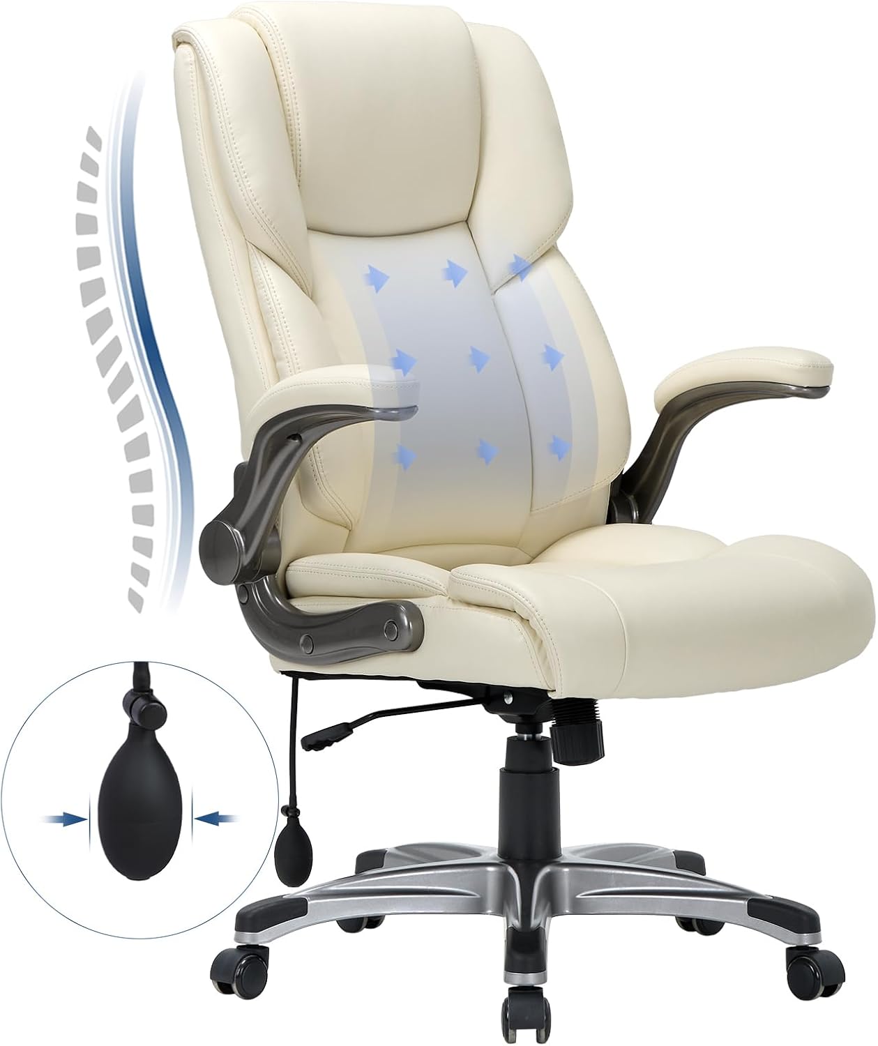 COLAMY High Back Executive Office Chair- Ergonomic Home Computer Desk Leather Chair with Padded Flip-up Arms, Adjustable Tilt Lock, Swivel Rolling Chair for Adult Working Study-Black
